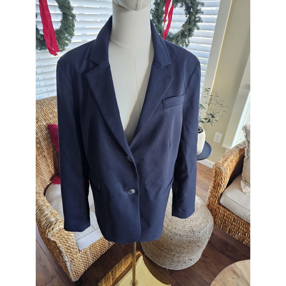 Lands' End Navy Blue Two Button Ponte Blazer Size 16 Career‎ Preppy Nautical - Picture 4 of 8